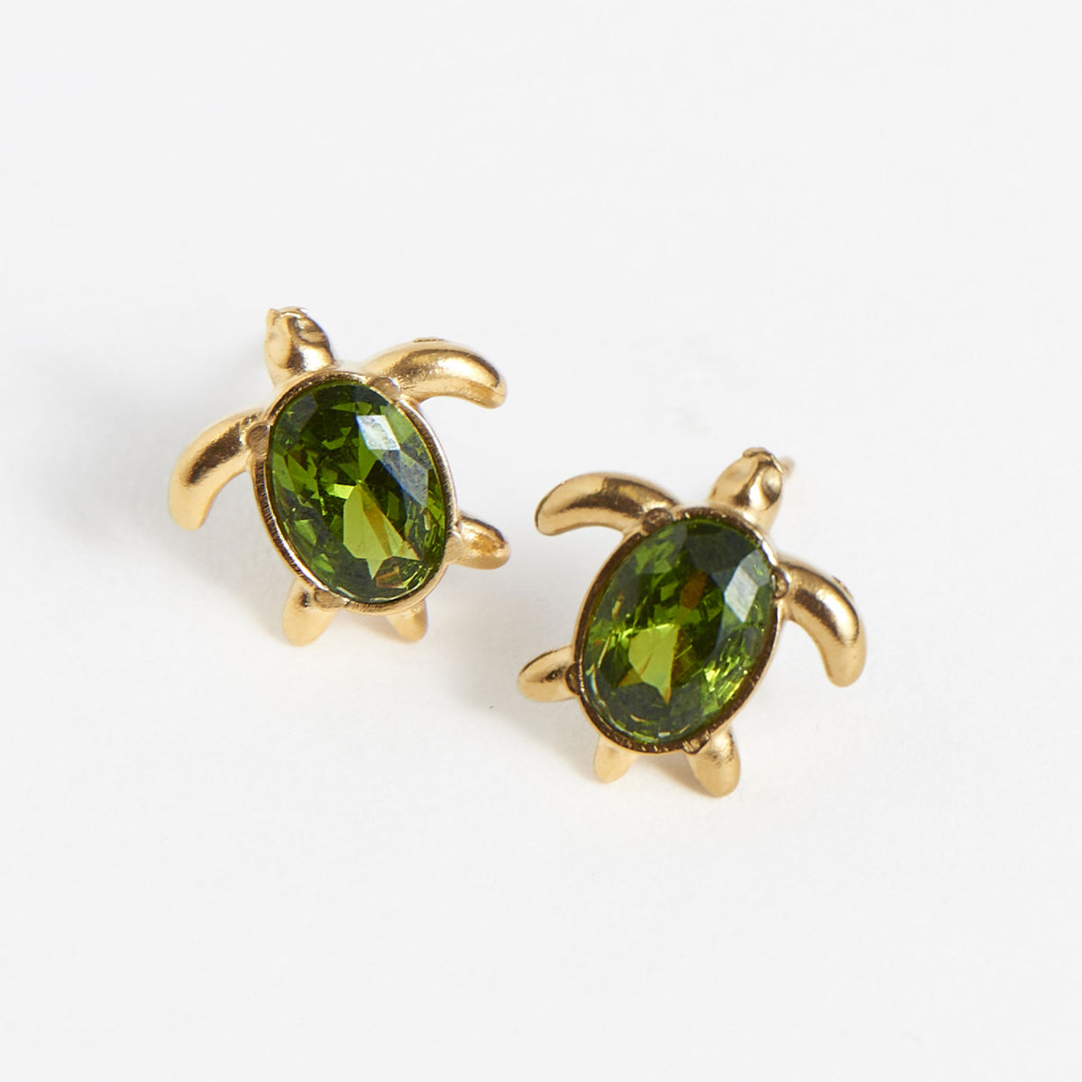 Waterproof Earrings Narelle Turtle Studs Green Cubic Zirconia