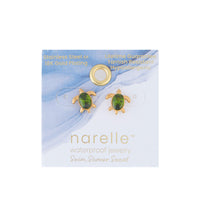 Waterproof Earrings Narelle Turtle Studs Green Cubic Zirconia