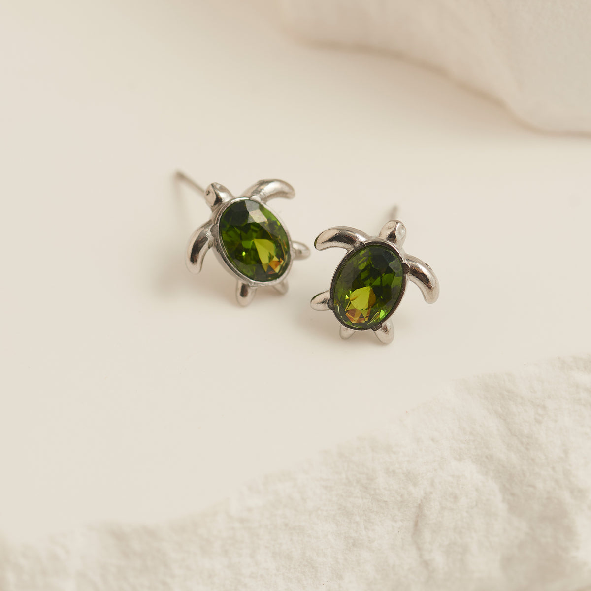 Waterproof Earrings Narelle Turtle Studs Green Cubic Zirconia