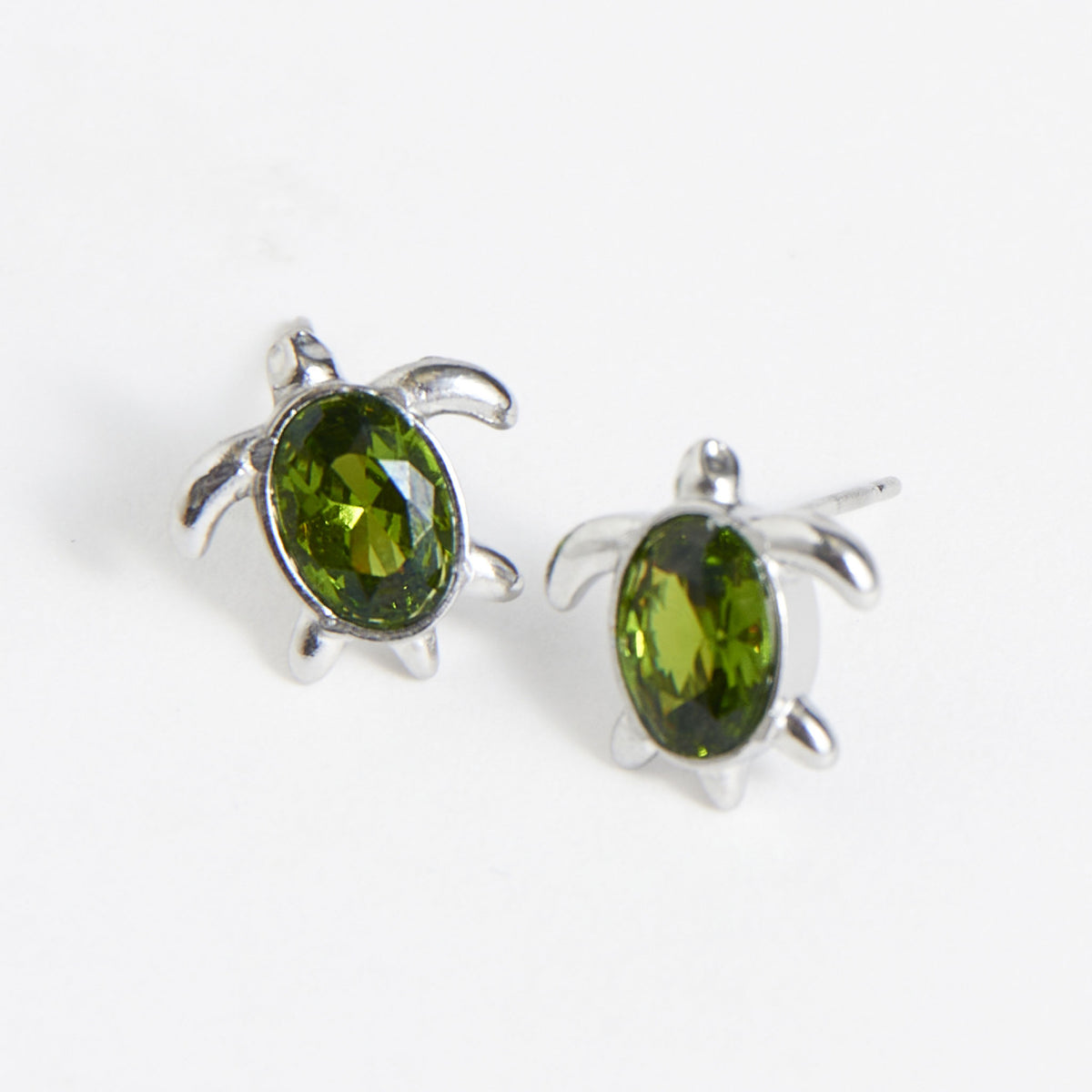 Waterproof Earrings Narelle Turtle Studs Green Cubic Zirconia
