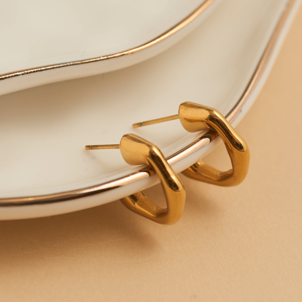 Waterproof Earrings Narelle Bamboo C-Hoop in Gold & Steel