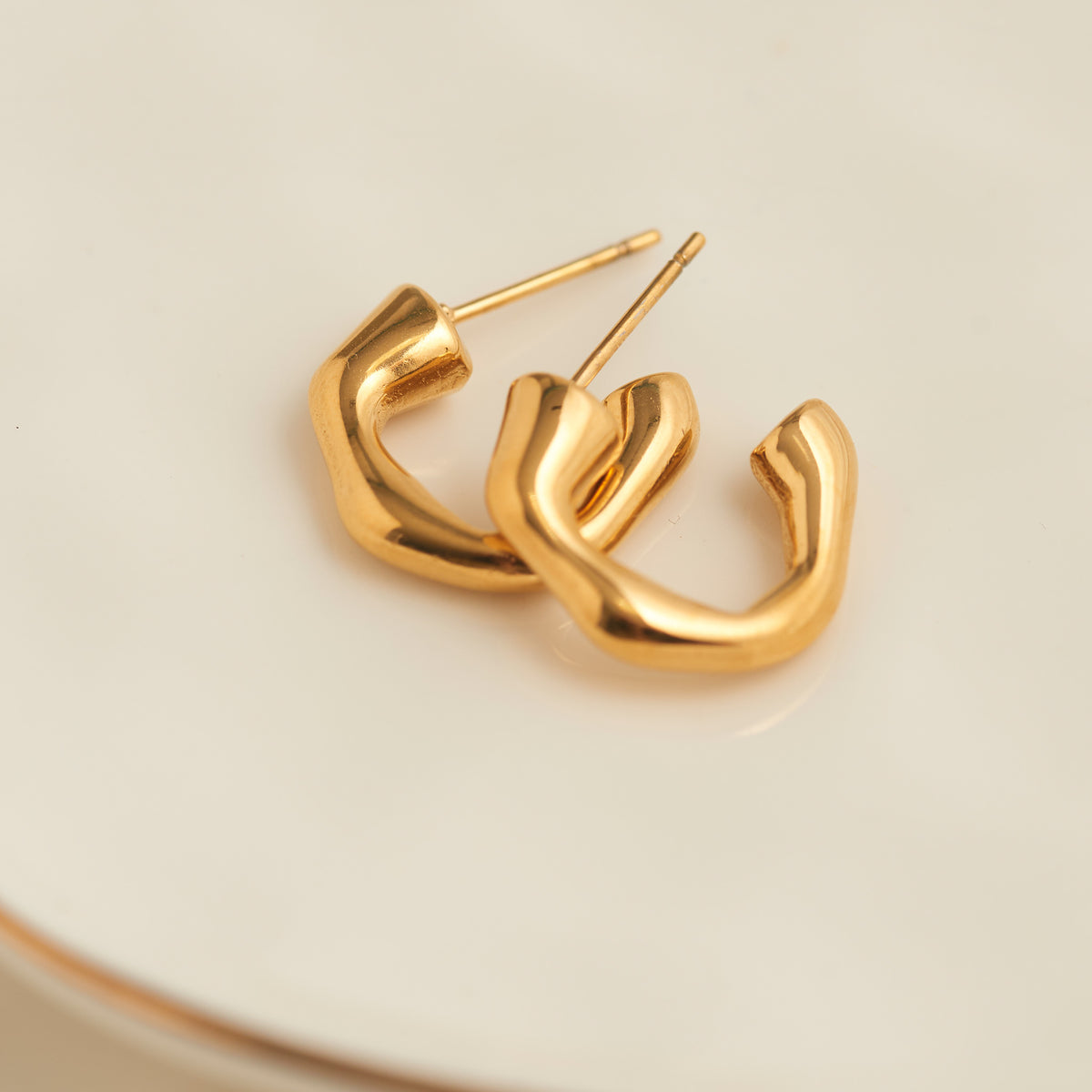 Waterproof Earrings Narelle Bamboo C-Hoop in Gold & Steel