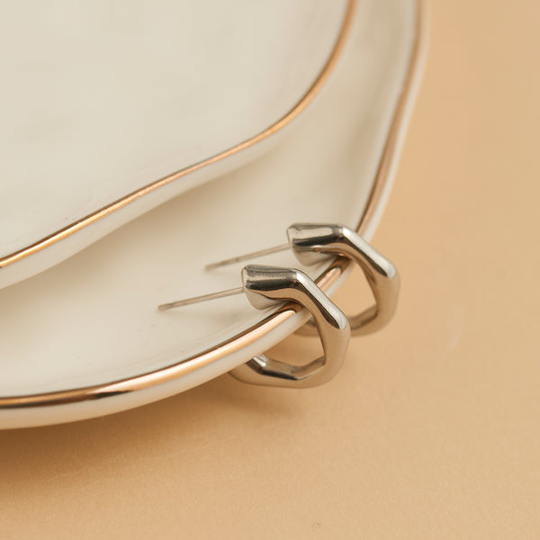 Waterproof Earrings Narelle Bamboo C-Hoop in Gold & Steel