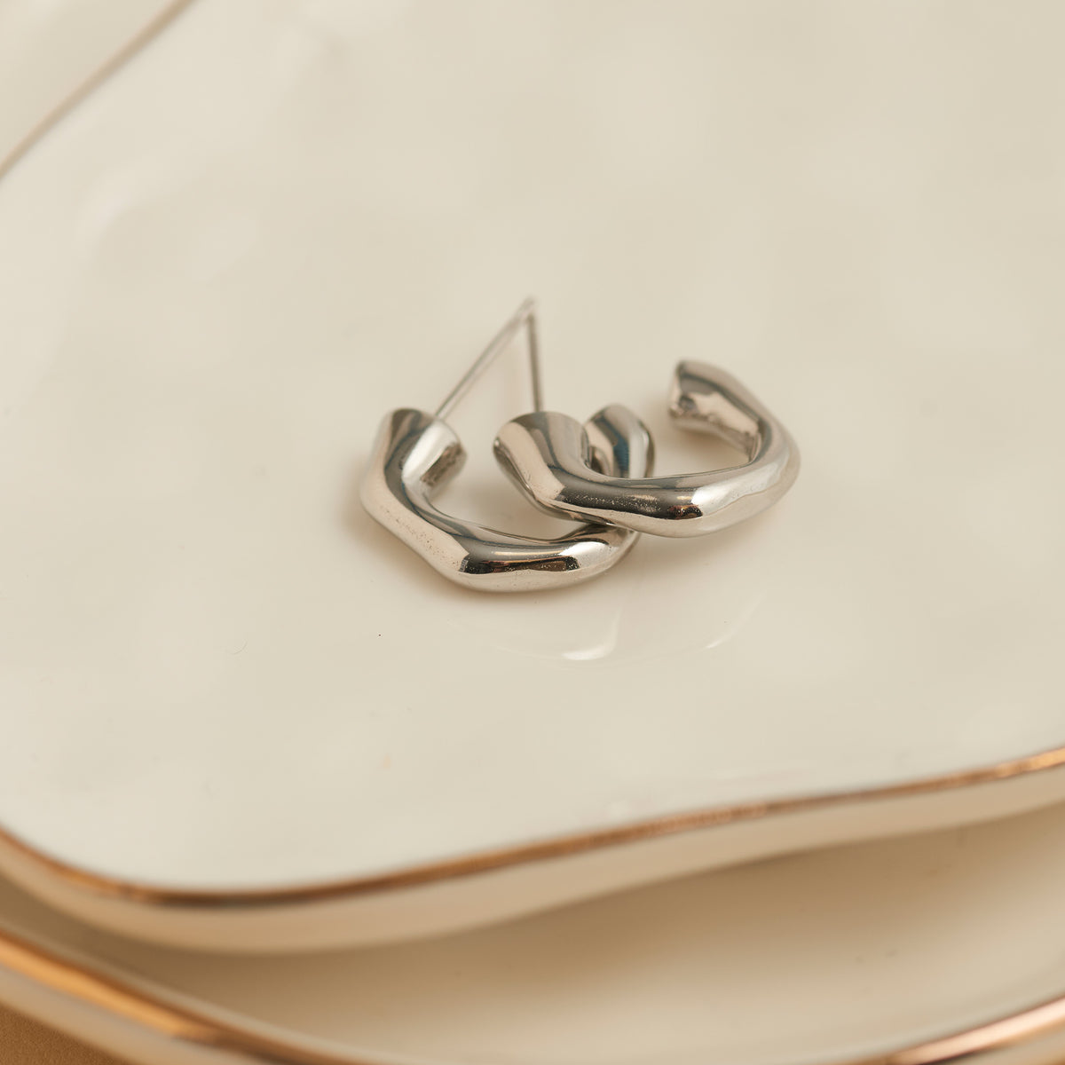 Waterproof Earrings Narelle Bamboo C-Hoop in Gold & Steel