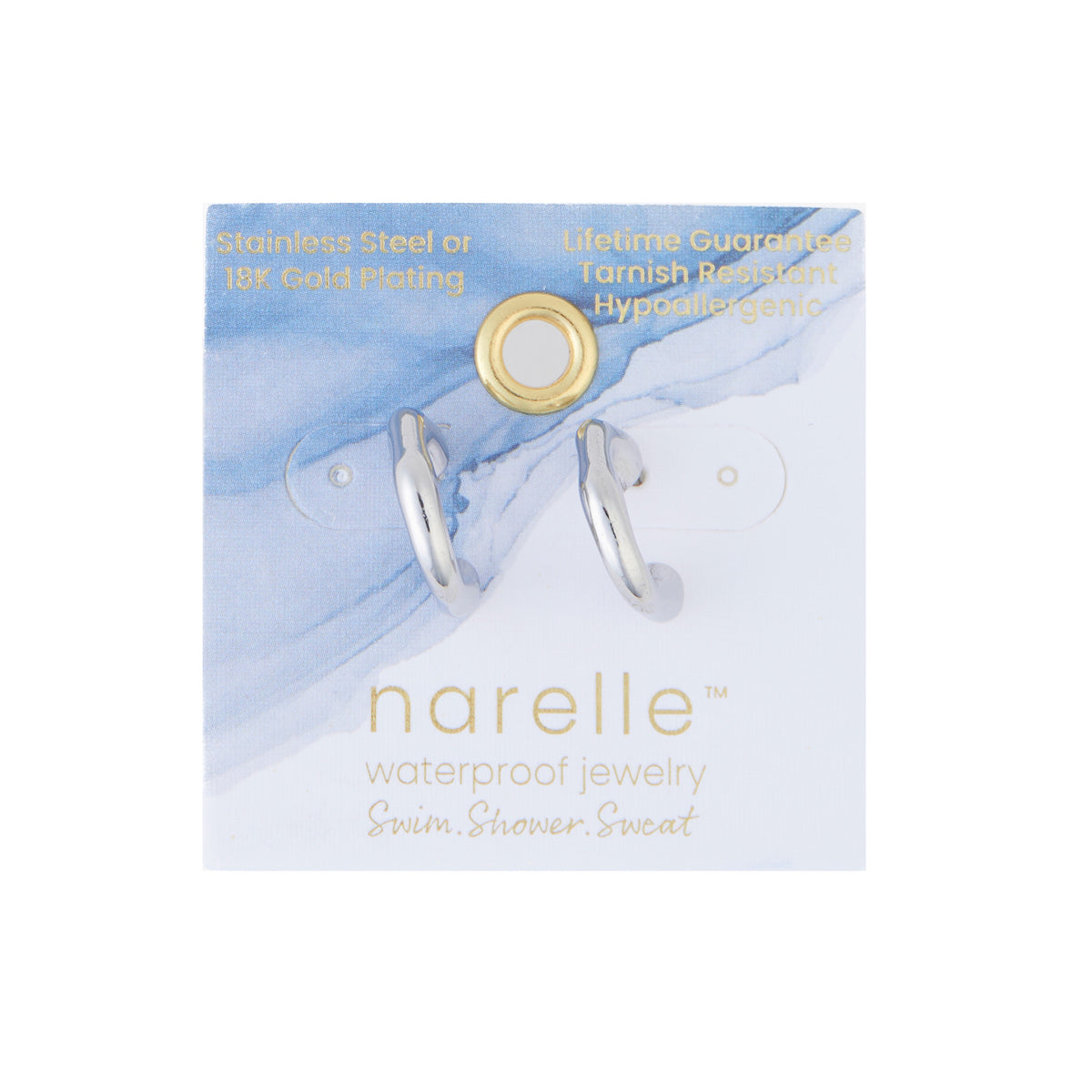 Waterproof Earrings Narelle Bamboo C-Hoop in Gold & Steel