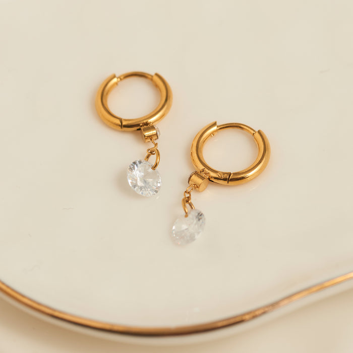 Waterproof Earrings Narelle Dangle CZ Huggie Hoop