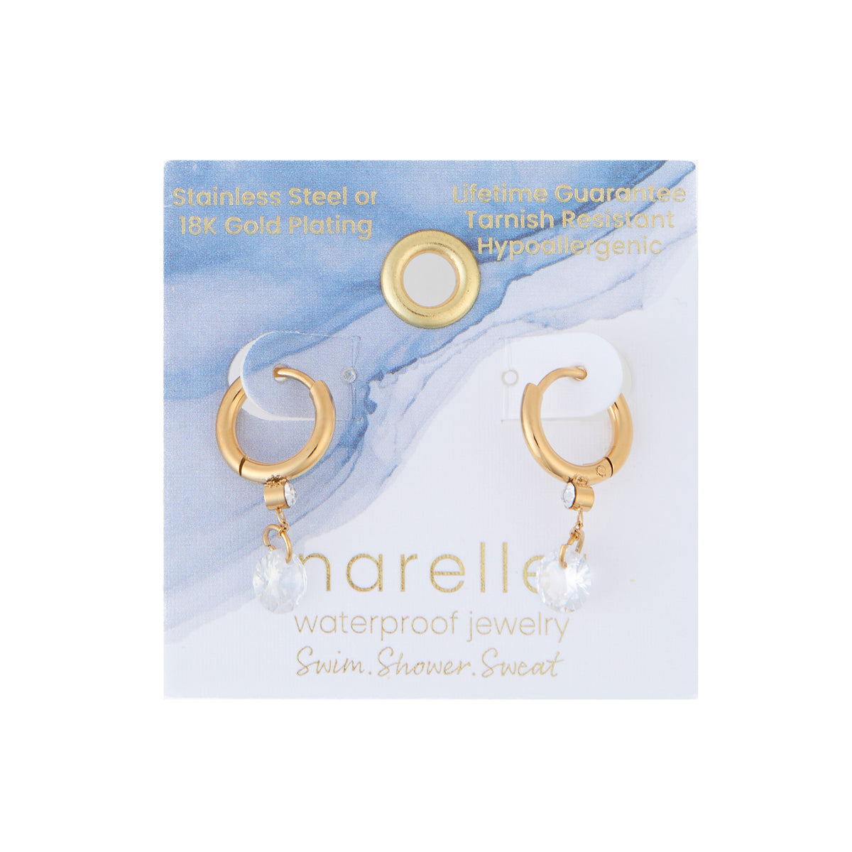 Waterproof Earrings Narelle Dangle CZ Huggie Hoop