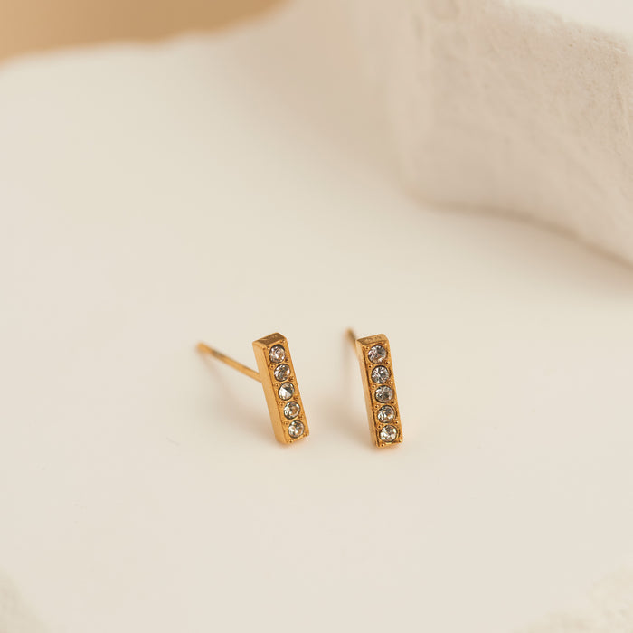 Waterproof Earrings Narelle Crystal Bar Studs with Glass Gems