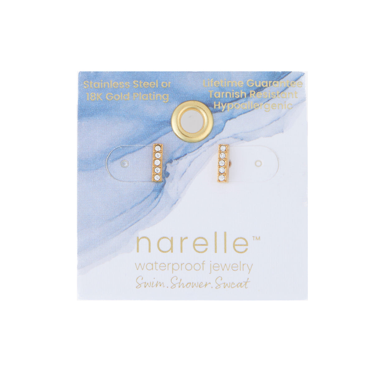 Waterproof Earrings Narelle Crystal Bar Studs with Glass Gems