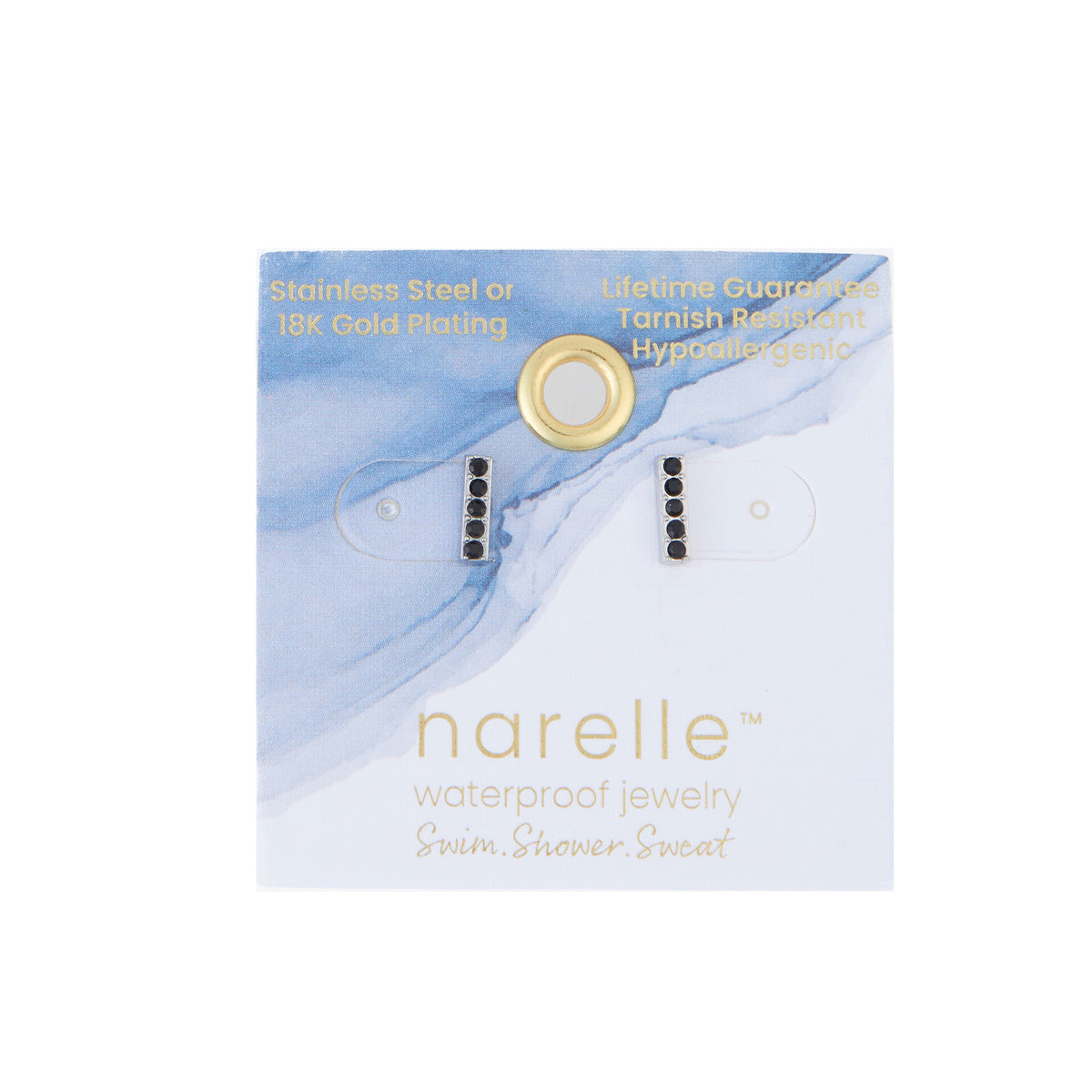 Waterproof Earrings Narelle Crystal Bar Studs with Glass Gems