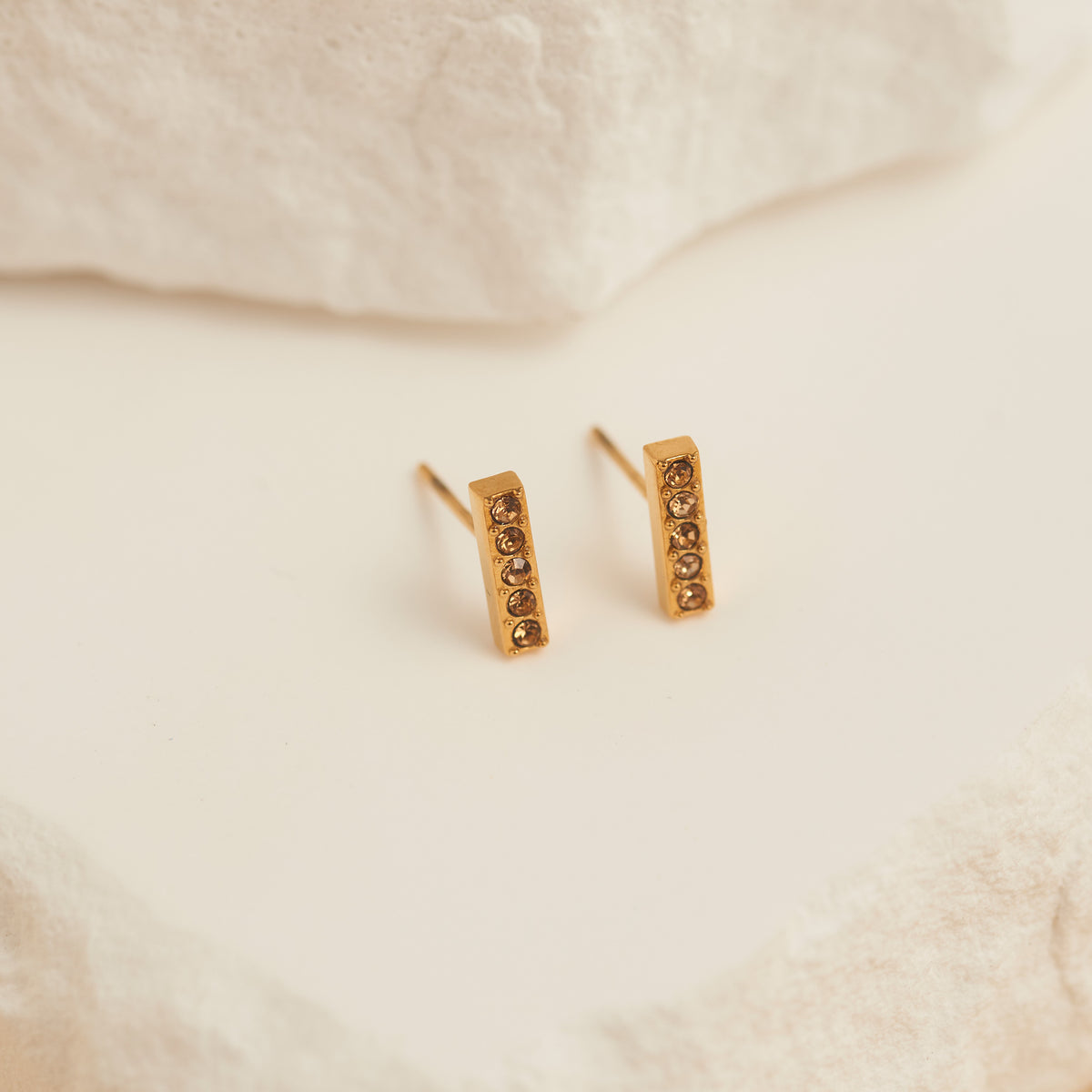 Waterproof Earrings Narelle Crystal Bar Studs with Glass Gems