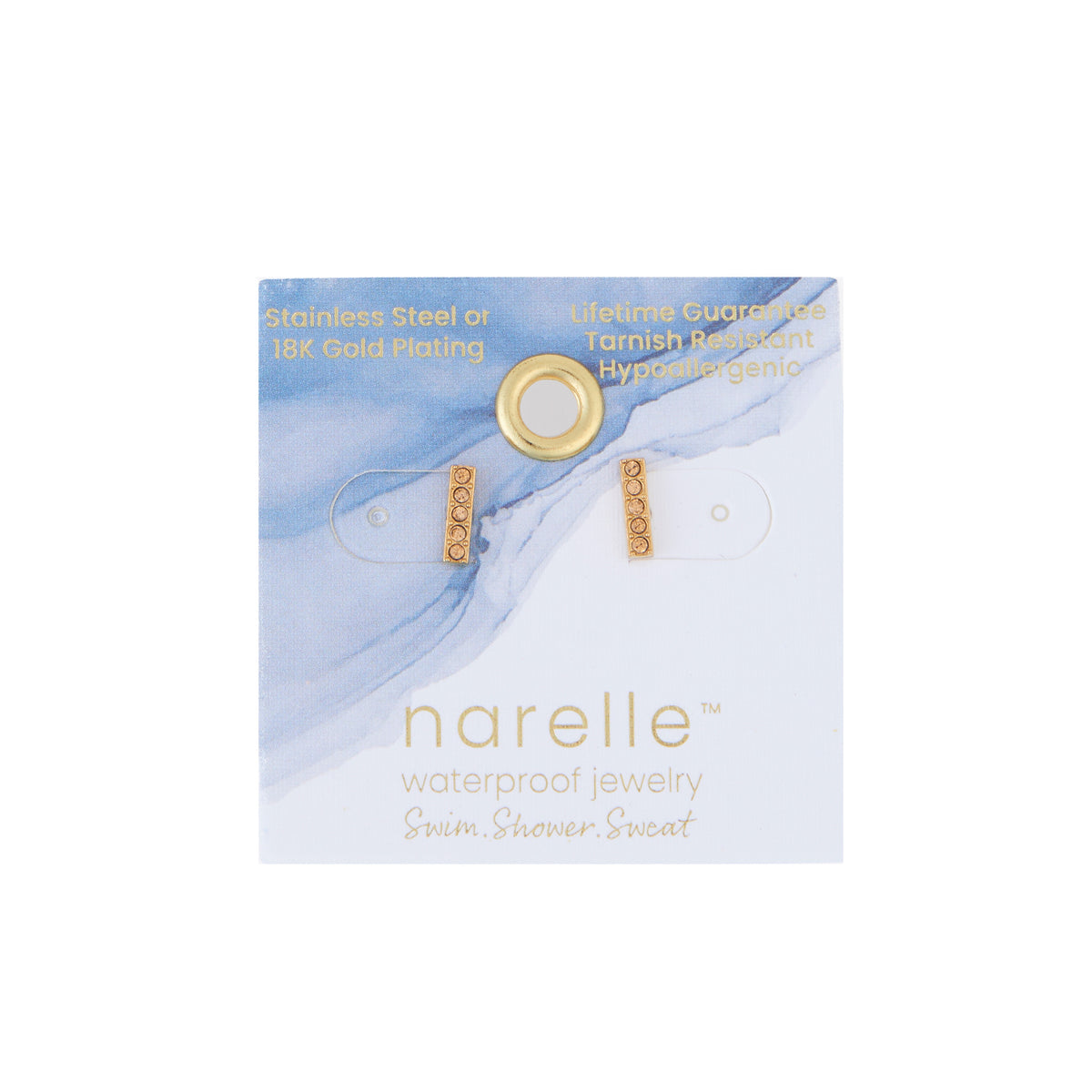 Waterproof Earrings Narelle Crystal Bar Studs with Glass Gems