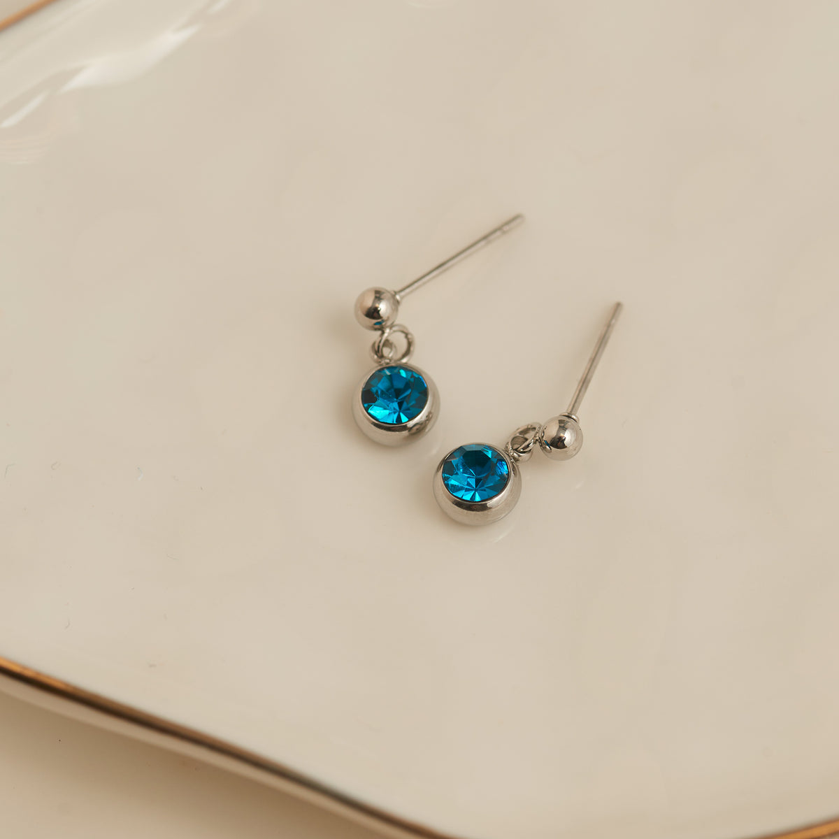 Waterproof Earrings Narelle Gemstone Dangle Studs in Steel