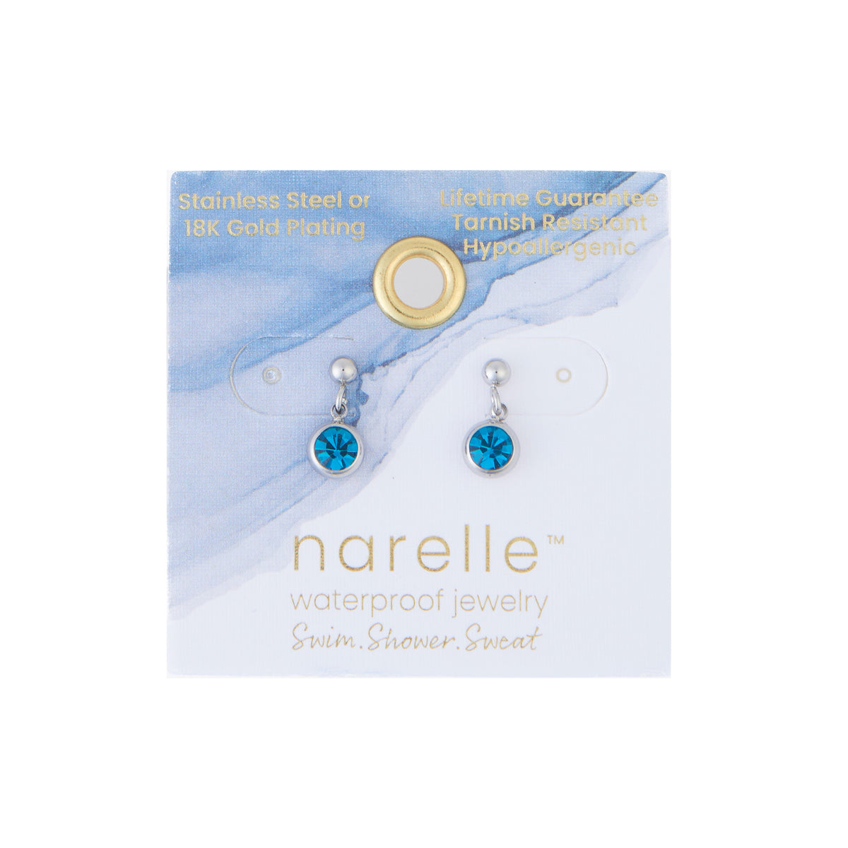 Waterproof Earrings Narelle Gemstone Dangle Studs in Steel