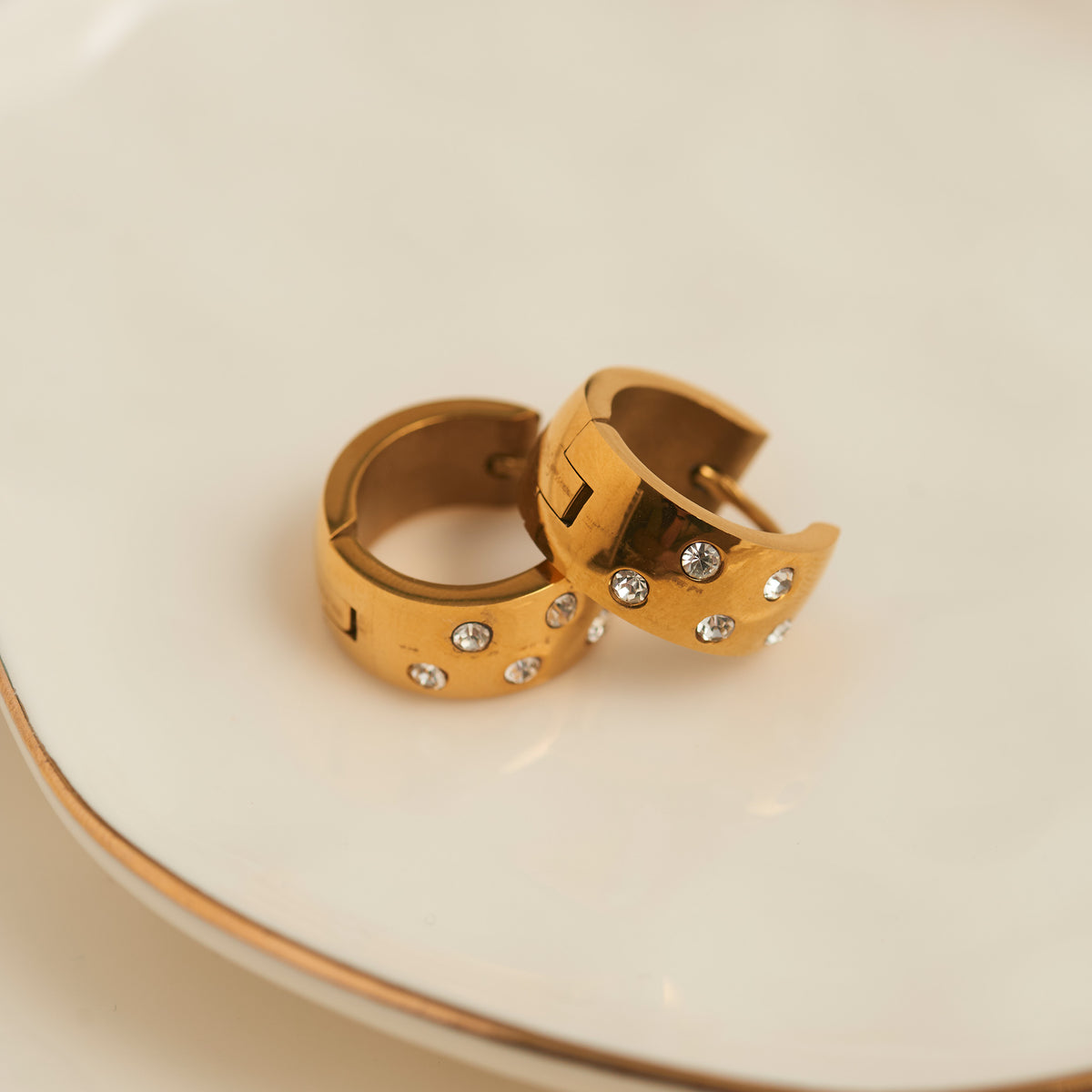 Waterproof Earrings Narelle Inlay Cubic Zirconia Hoops