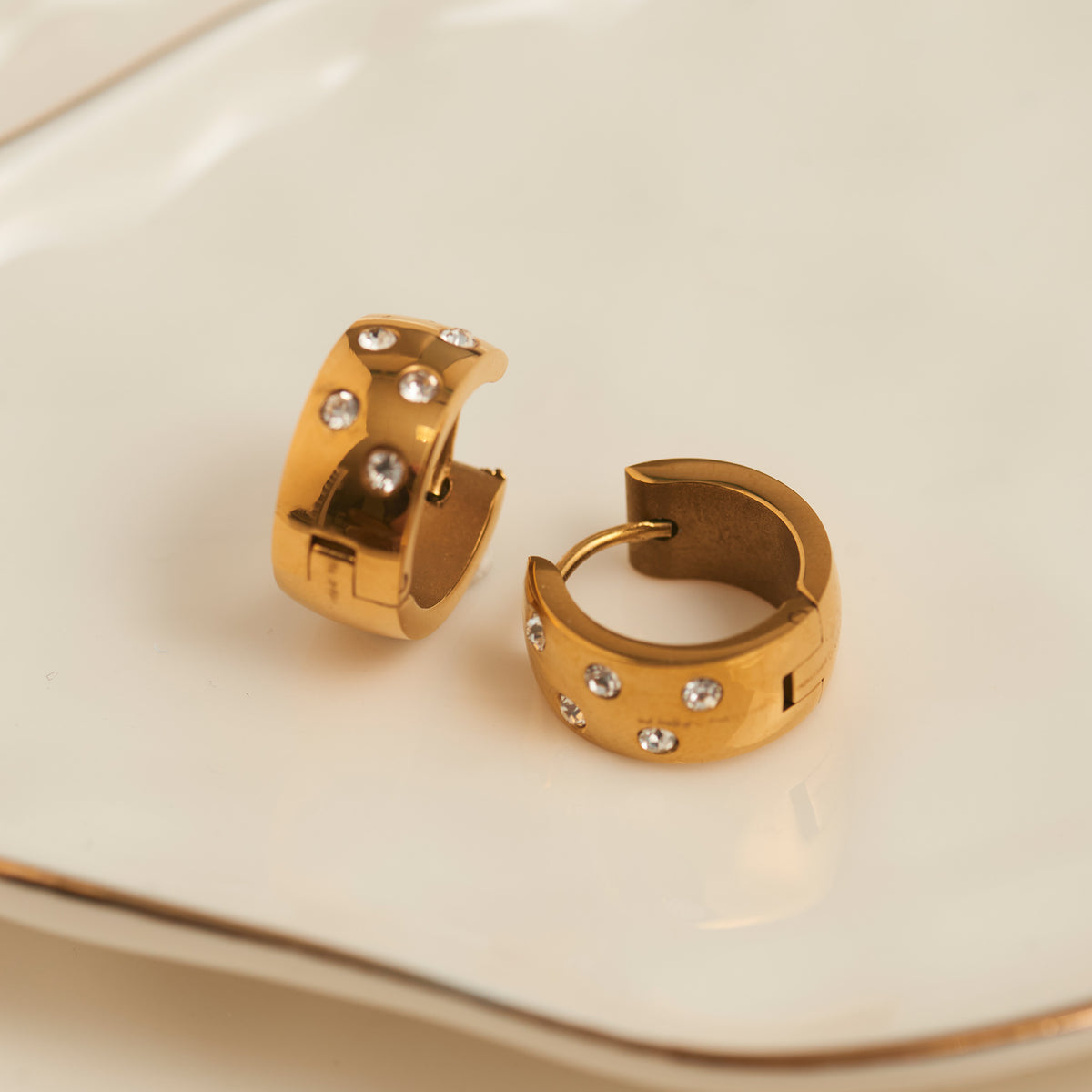 Waterproof Earrings Narelle Inlay Cubic Zirconia Hoops