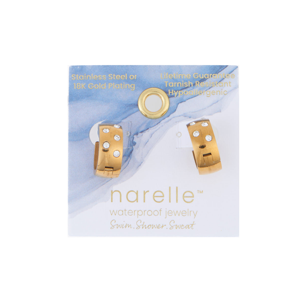Waterproof Earrings Narelle Inlay Cubic Zirconia Hoops