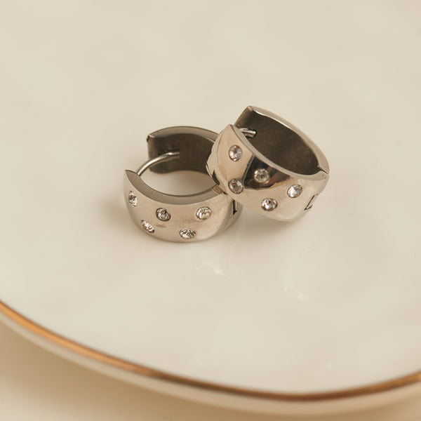 Waterproof Earrings Narelle Inlay Cubic Zirconia Hoops