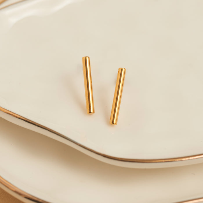 Waterproof Earrings 18mm Narelle Bar Studs in Gold & Steel