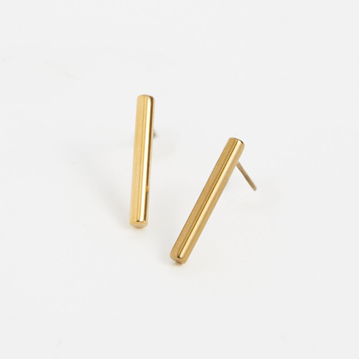 Waterproof Earrings 18mm Narelle Bar Studs in Gold & Steel