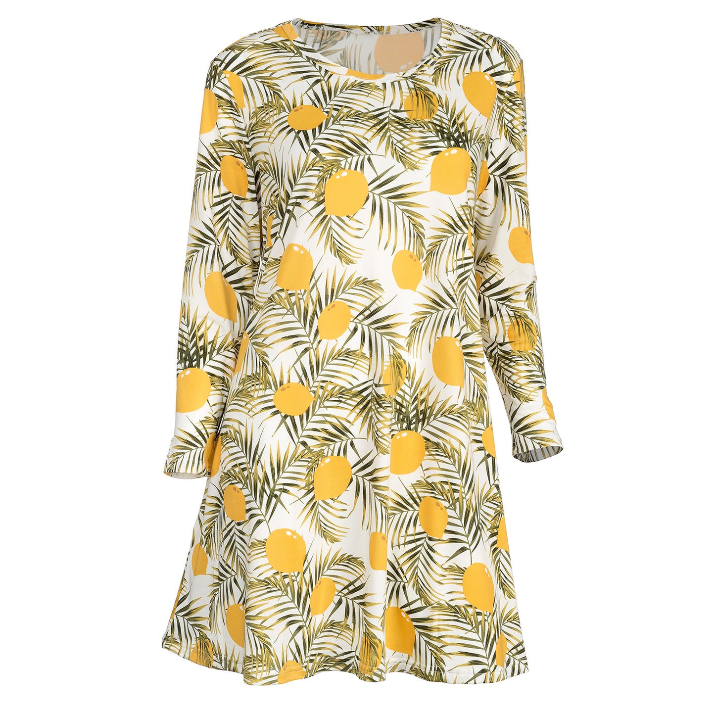Lemon Print 3/4 Sleeve Tunic Dress