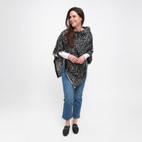 Animal Print Reversible Poncho with Gold Button Accents