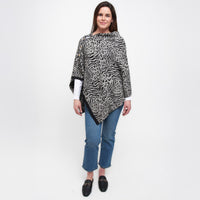 Animal Print Reversible Poncho with Gold Button Accents