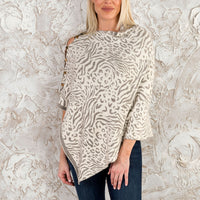 Animal Print Reversible Poncho with Gold Button Accents
