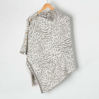 Animal Print Reversible Poncho with Gold Button Accents