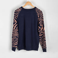 Contrast Animal Print Soft Knit Long Sleeve Sweater