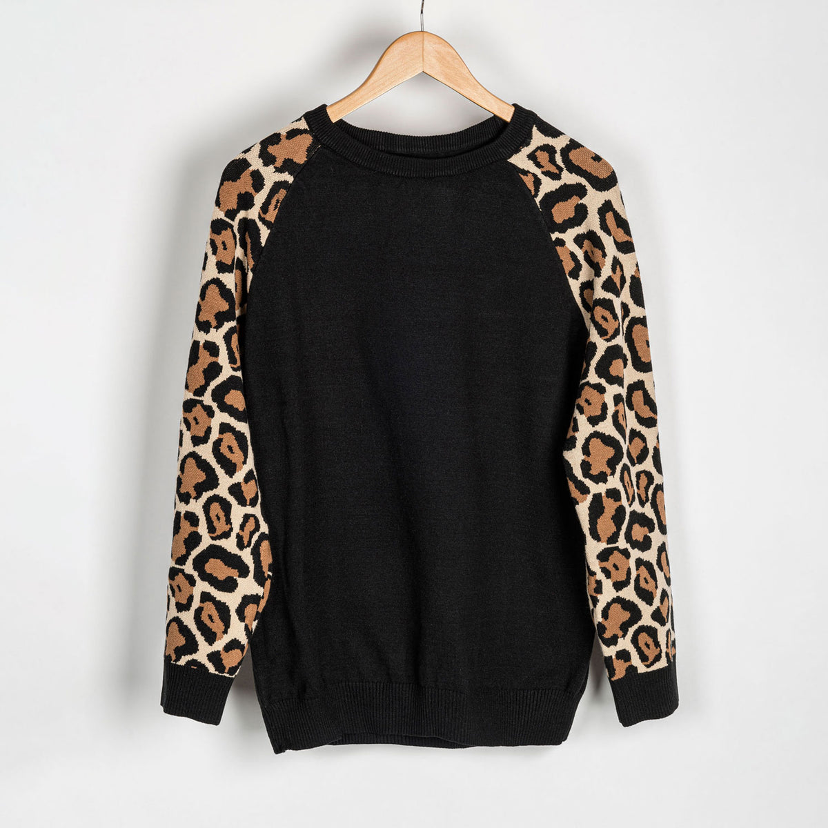 Contrast Animal Print Soft Knit Long Sleeve Sweater