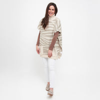 Cream Tiger Turtleneck Poncho With Patch Pockets