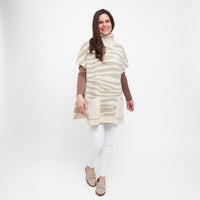 Cream Tiger Turtleneck Poncho With Patch Pockets