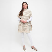Cream Tiger Turtleneck Poncho With Patch Pockets