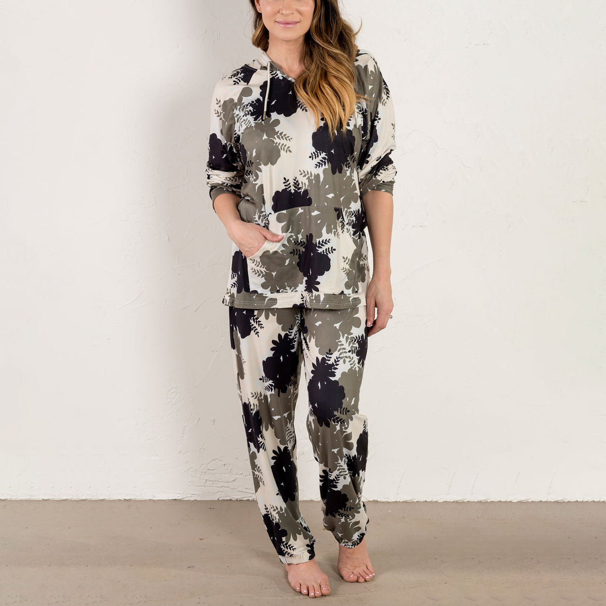 Two-Piece Long Sleeve Hooded Loungewear Pajama Set
