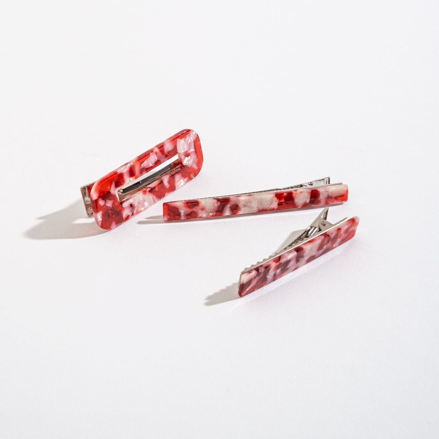 3 Piece Red Tortoise Rectangle Hair Clips