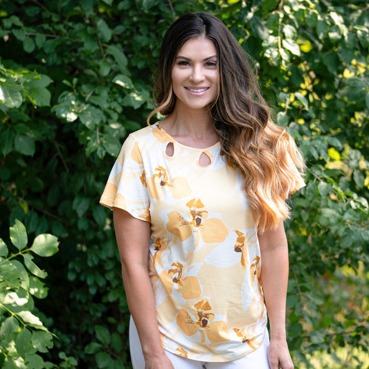 Gabrielle Short Sleeve Keyhole Crewneck T-Shirt