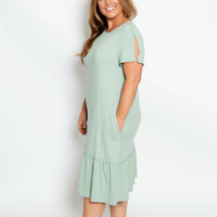 Brynn Short Sleeve Crewneck Ruffle Hem Midi Dress with Pockets