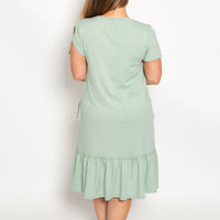 Brynn Short Sleeve Crewneck Ruffle Hem Midi Dress with Pockets