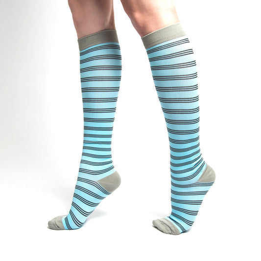 Blue Thin Stripe Knee High 15-20mmHg Compression Socks