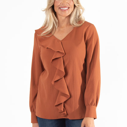 Celine Ruffle Long Sleeve V-Neck Top