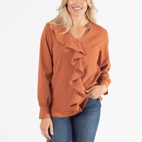 Celine Ruffle Long Sleeve V-Neck Top