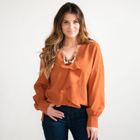 Celine Ruffle Long Sleeve V-Neck Top