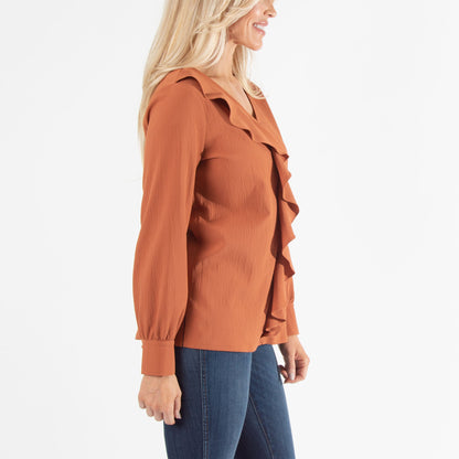 Celine Ruffle Long Sleeve V-Neck Top