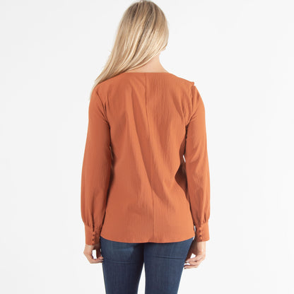 Celine Ruffle Long Sleeve V-Neck Top