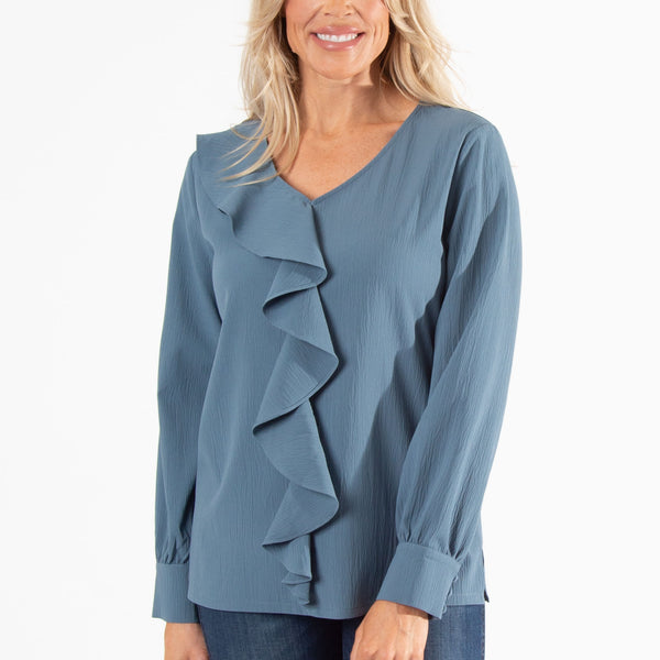 Celine Ruffle Long Sleeve V-Neck Top