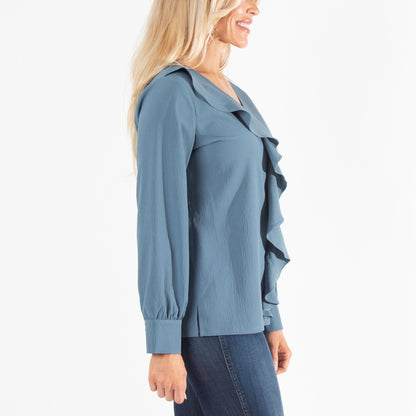 Celine Ruffle Long Sleeve V-Neck Top