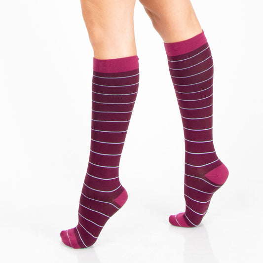 Berry Stripe Knee High 15-20mmHg Compression Socks