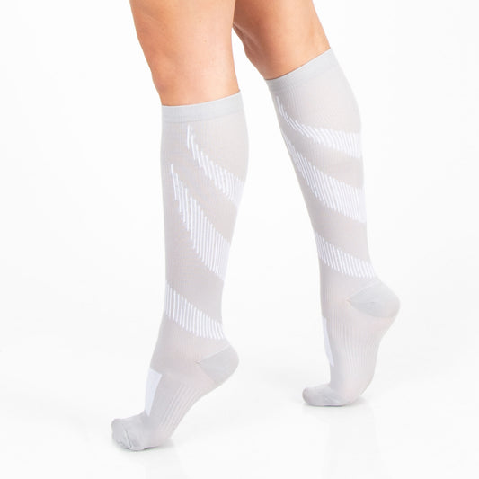 Gray Sport Stripe Knee High 15-20mmHg Compression Socks