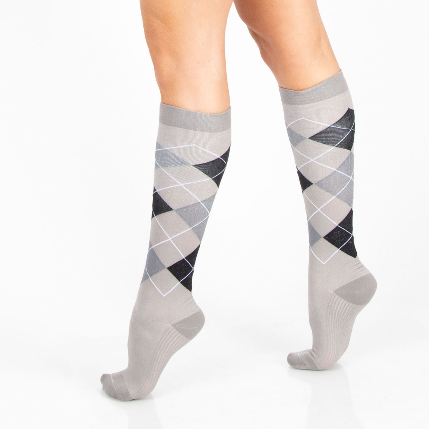 Gray Argyle Knee High 15-20mmHg Compression Socks